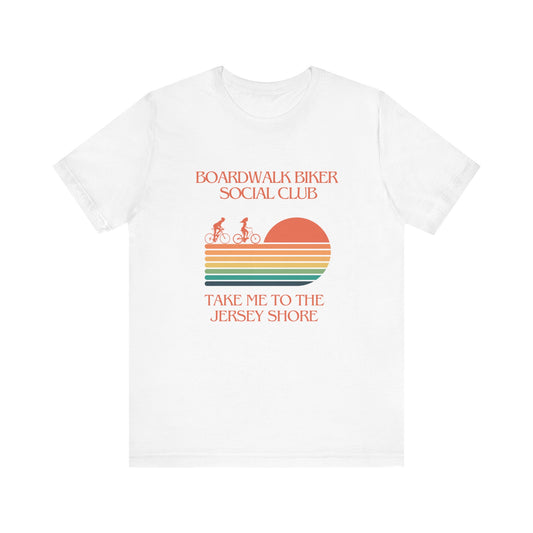 "Boardwalk Biker Social Club -- Unisex Jersey Short Sleeve Tee