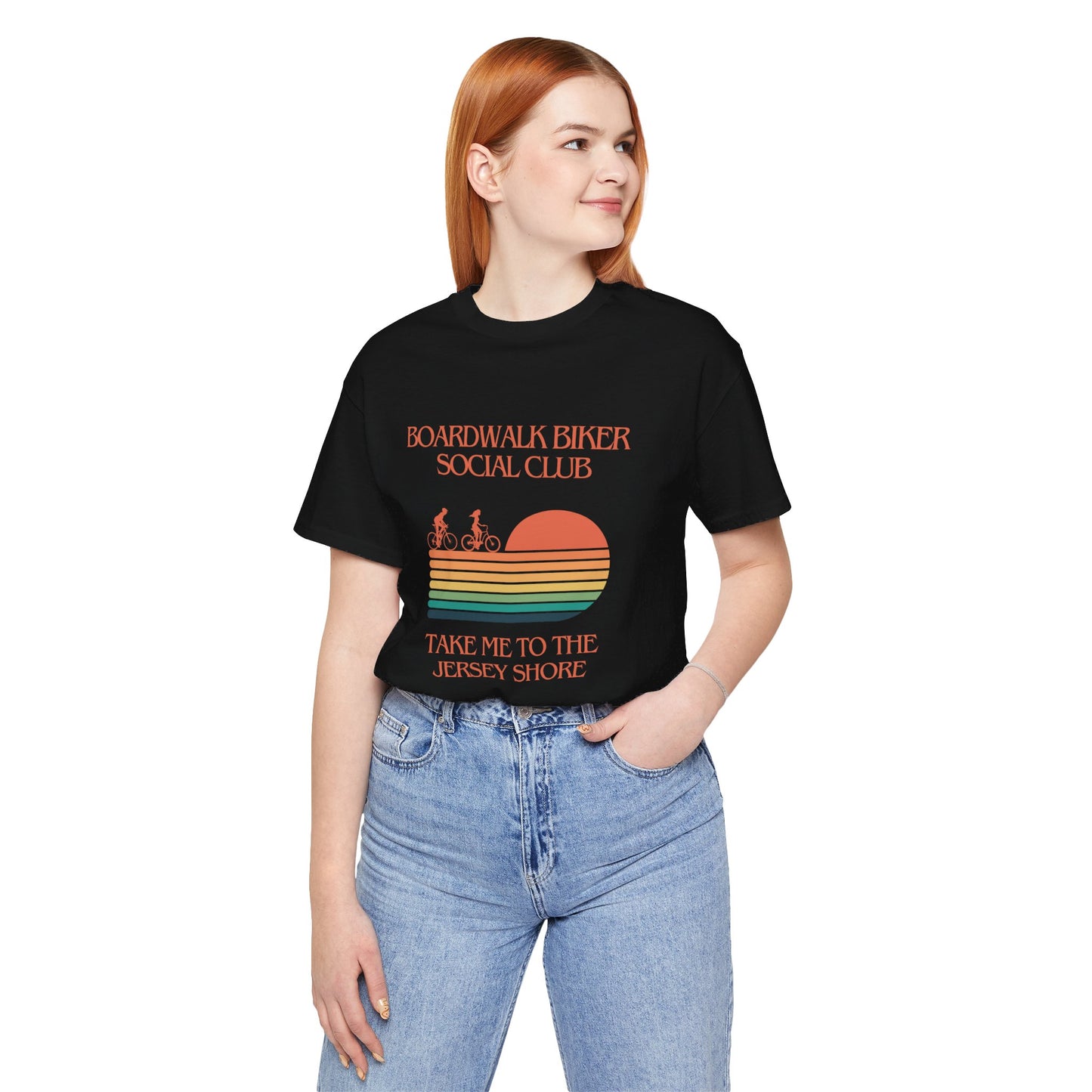 "Boardwalk Biker Social Club -- Unisex Jersey Short Sleeve Tee